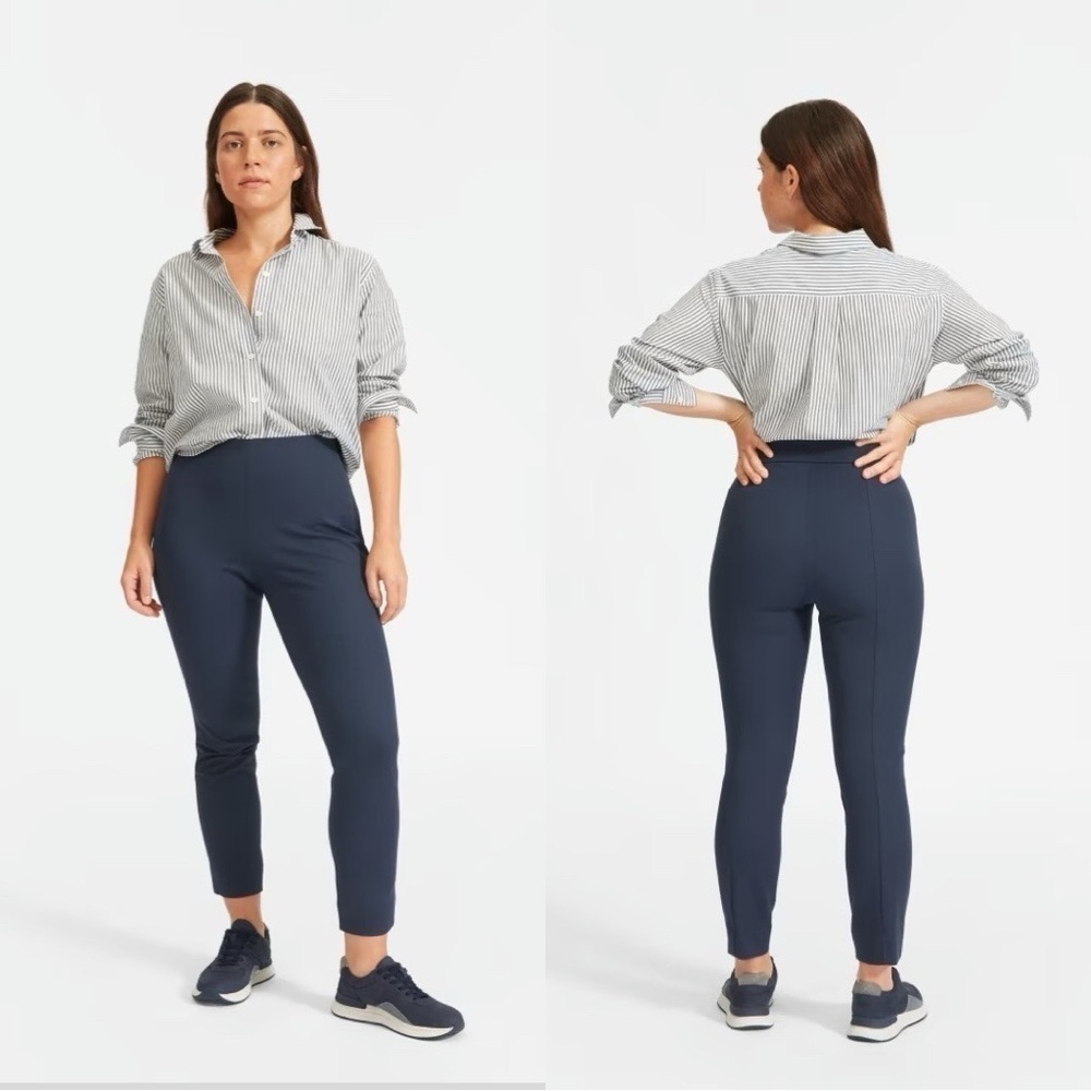 EVERLANE The Curvy Side-Zip Stretch Cotton Pants Navy Sz 6